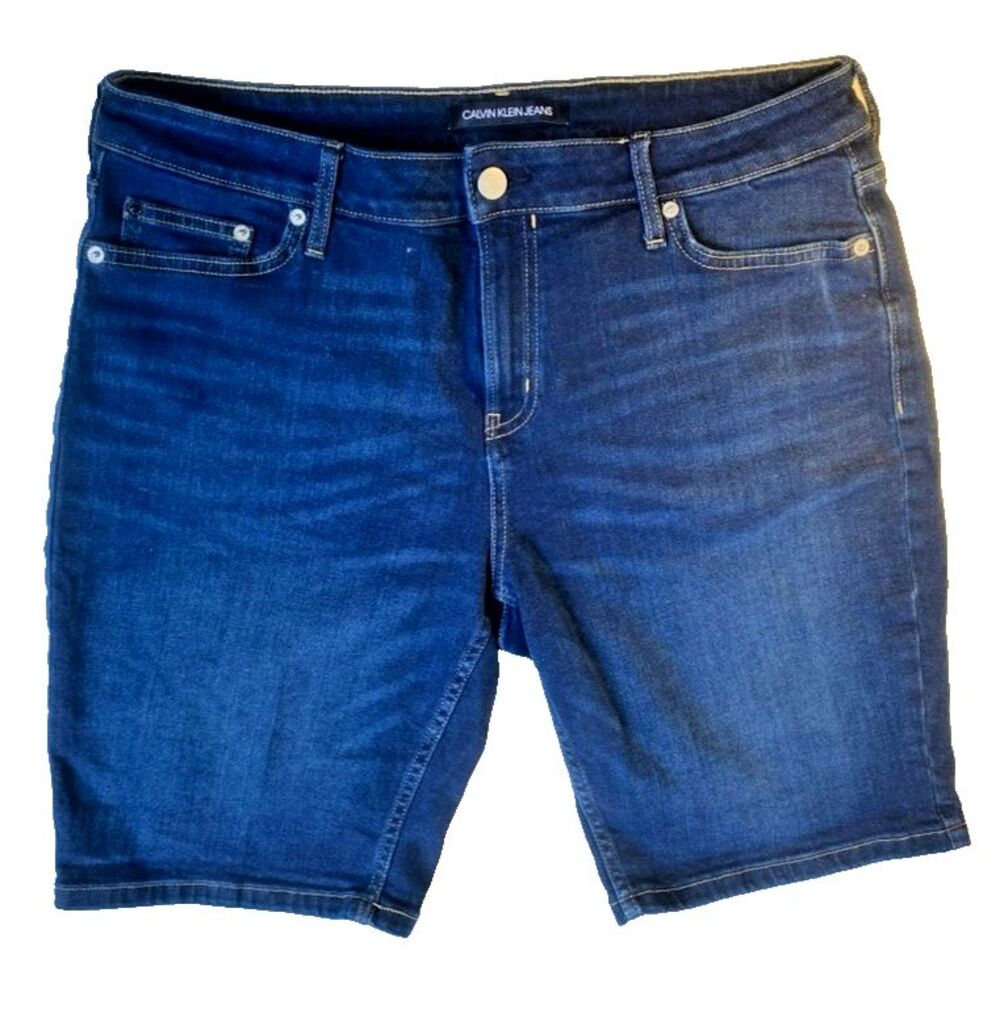 Calvin Klein Jean Bermuda Blue Denim Long Jean Shorts Pockets Women's - Size 12